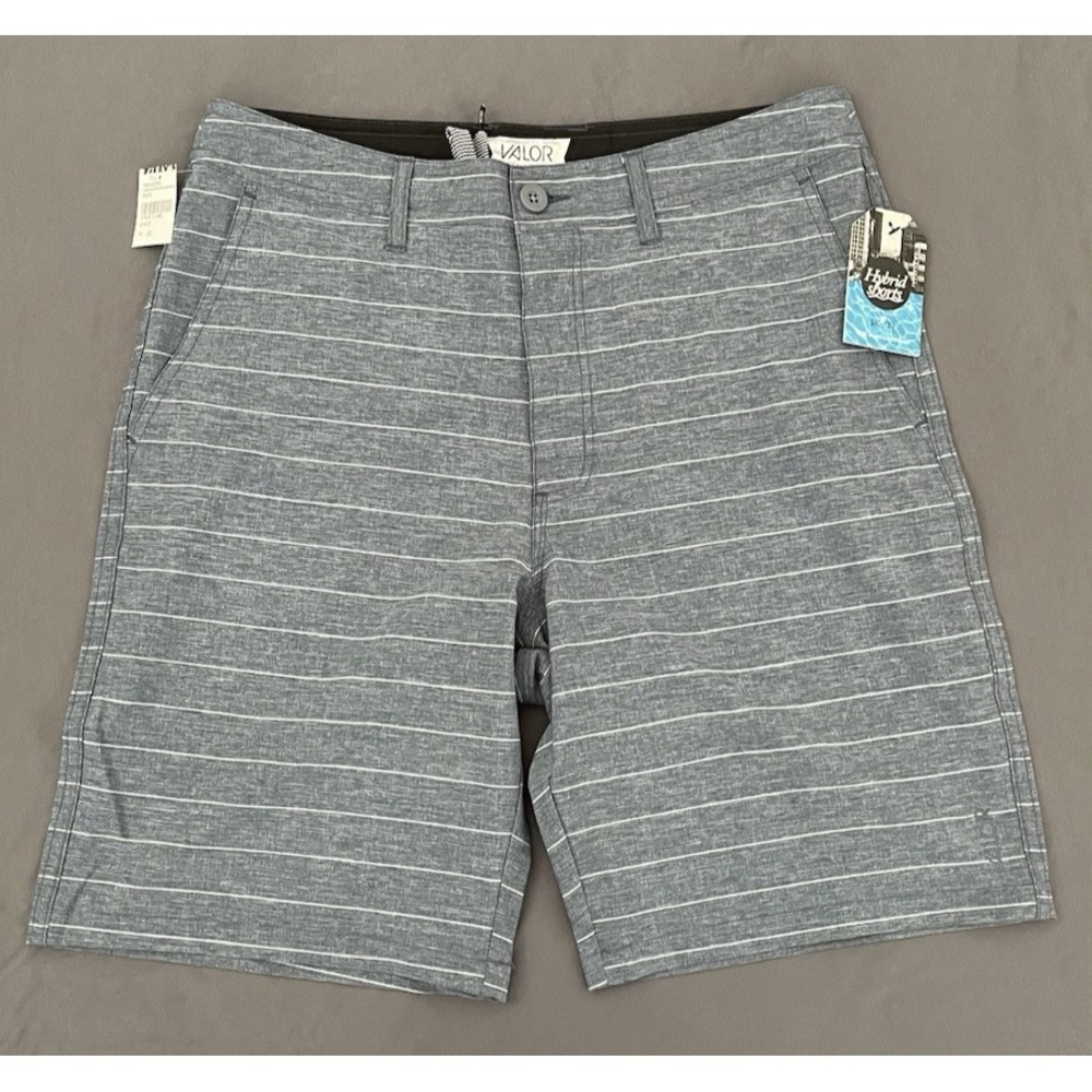 NEW! Valor Hybrid Board Shorts Mens‎ Size 31 Blue Striped Flat Front